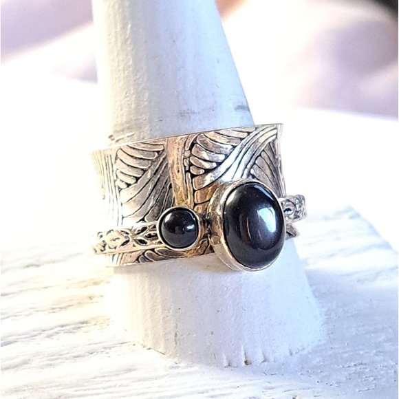 Black Onyx Sterling Silver Mediation Fidget Spinner Ring - Picture 3 of 13